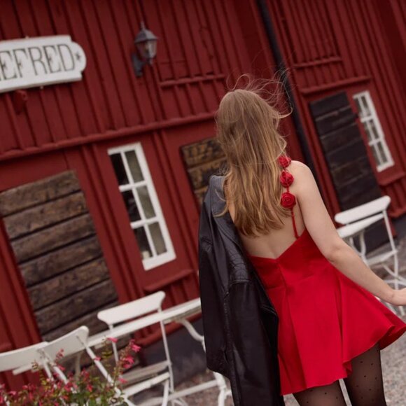 For Love & Lemons: Red Orsa Rose Mini Dress - Picture 2 of 3